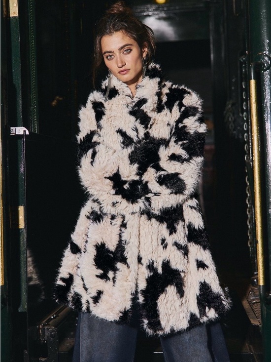 Free People Jackets & Blazers - Free People Black & Cream Patterned Teddy Coat